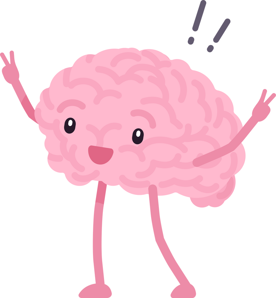 Brain character, cute funny face, happy, full life, new idea